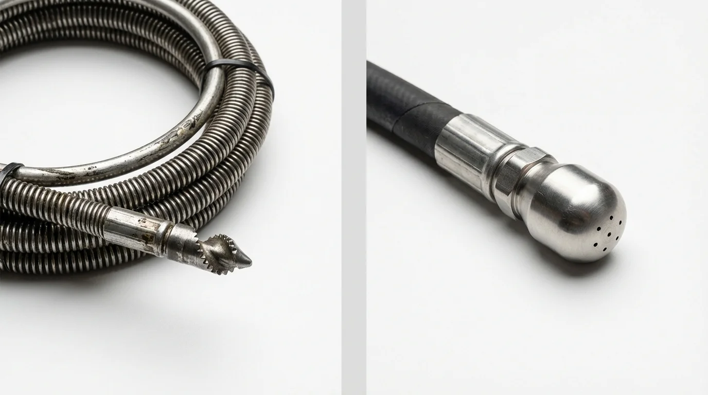 Drain snake cable and hydro jetting nozzle used for drain cleaning in New Haven, CT