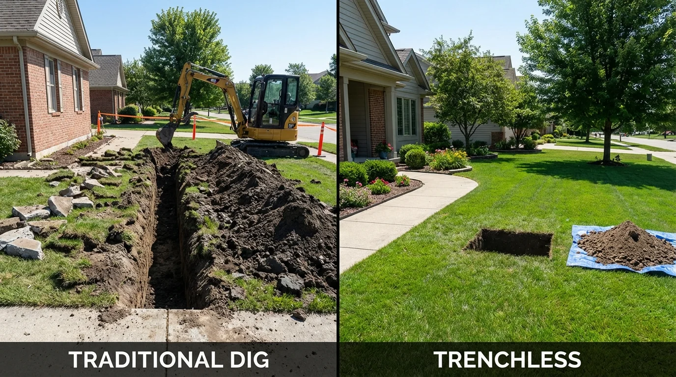 Trenchless sewer repair with minimal yard damage versus traditional excavation in New Haven, CT